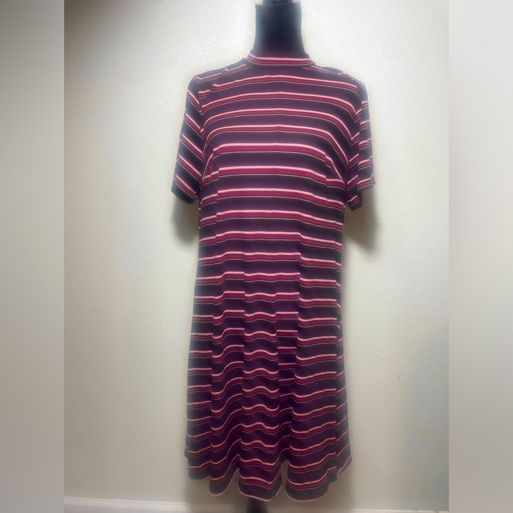 Torrid Black with red, pink and white stripes Ribbed A-line Dress- size 2